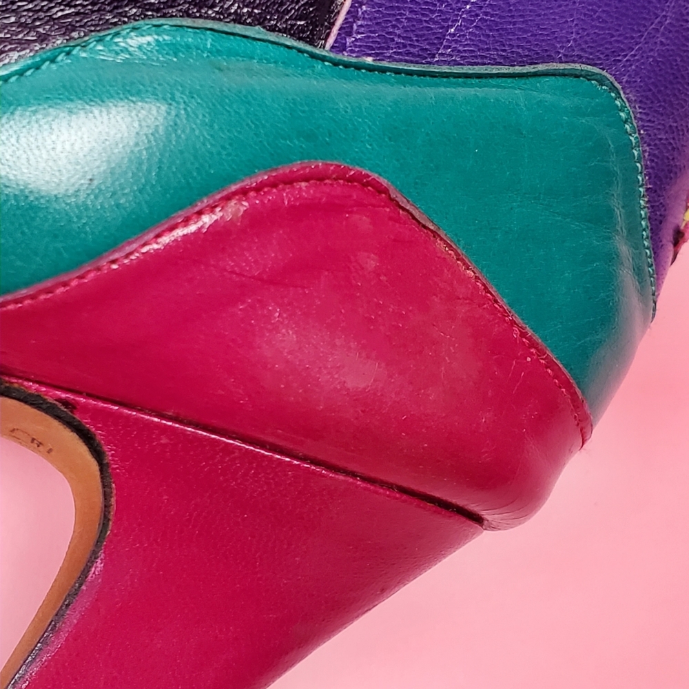 SOLDVtg 80s colorblock boots/heels - Picture 10 of 16